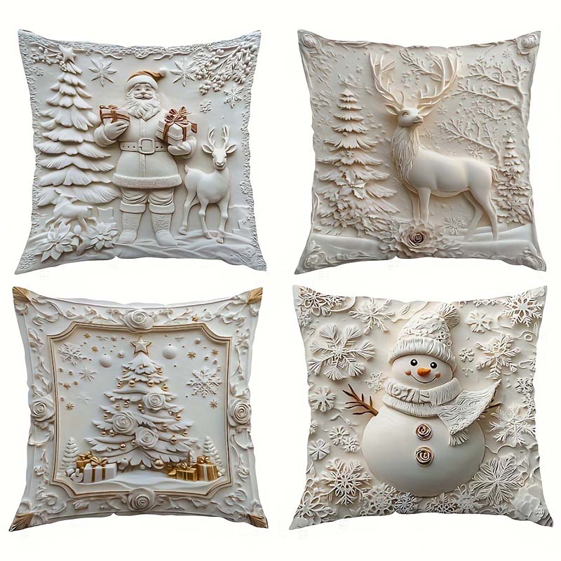 🎄 New 4-piece Christmas pillowcase set – Santa, snowman, Christmas tree & reindeer motifs for your living room decoration