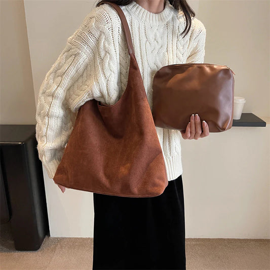 ⚡Super Sale - Today Only🎁-Tote Bag for Women, Retro Suede Shoulder Bag
