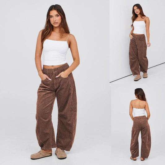 🎅Christmas Sale 🎄50K+:Corduroy Barrel Pants for Women Cord Pants Mid-Rise Wide Leg Baggy Trousers with Pockets Vintage Style Fall Winter 2025 Loose Fit Pant