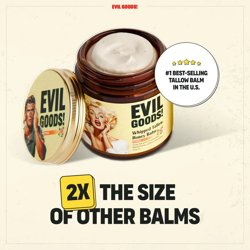 EVIL GOODS! Whipped Beef Tallow & Manuka Honey Organic Nourishing Face Cream Moisturizer Body Lotion Skin Care Lip Balm Hydrating Moisturizing 100% Natural Ingredients - Oil