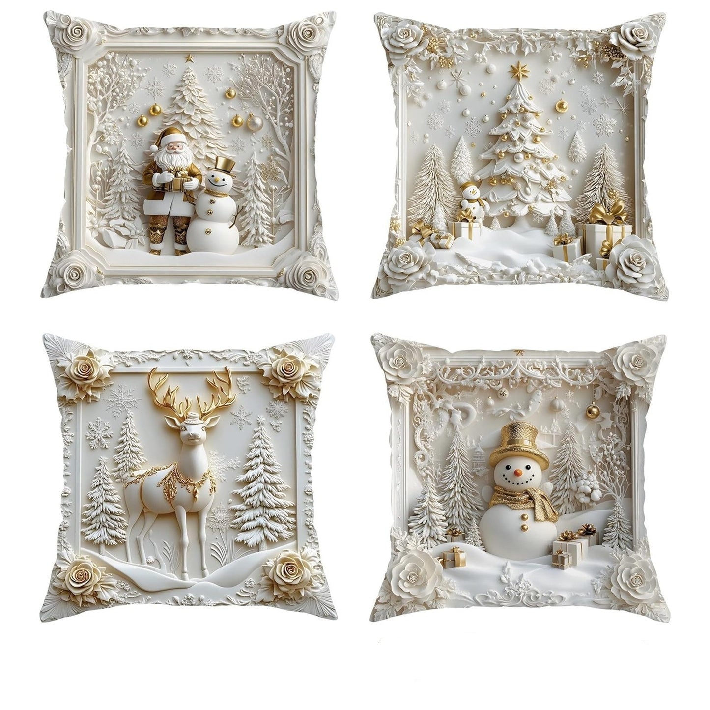 🎄 New 4-piece Christmas pillowcase set – Santa, snowman, Christmas tree & reindeer motifs for your living room decoration