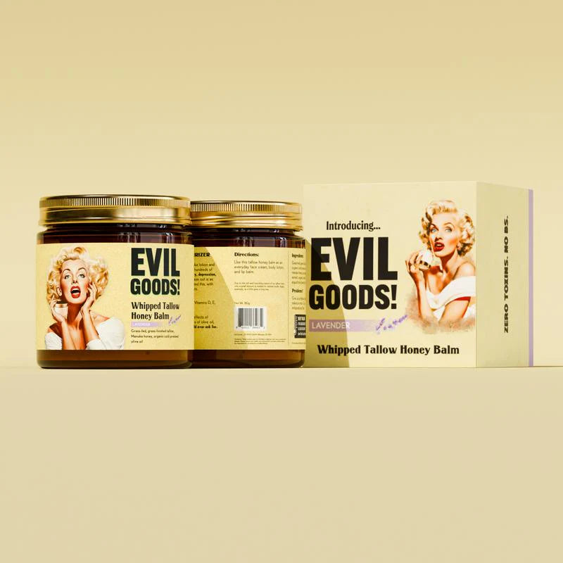 EVIL GOODS! Whipped Beef Tallow & Manuka Honey Organic Nourishing Face Cream Moisturizer Body Lotion Skin Care Lip Balm Hydrating Moisturizing 100% Natural Ingredients - Oil