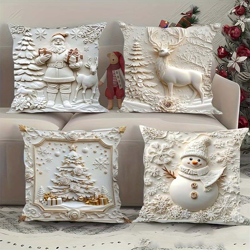 🎄 New 4-piece Christmas pillowcase set – Santa, snowman, Christmas tree & reindeer motifs for your living room decoration
