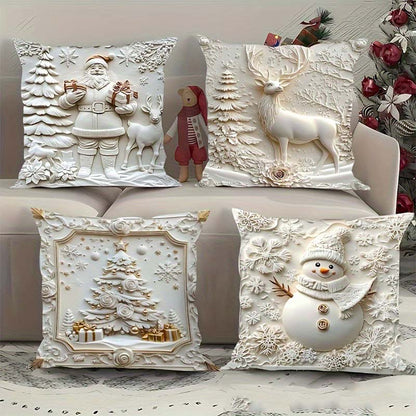 🎄 New 4-piece Christmas pillowcase set – Santa, snowman, Christmas tree & reindeer motifs for your living room decoration
