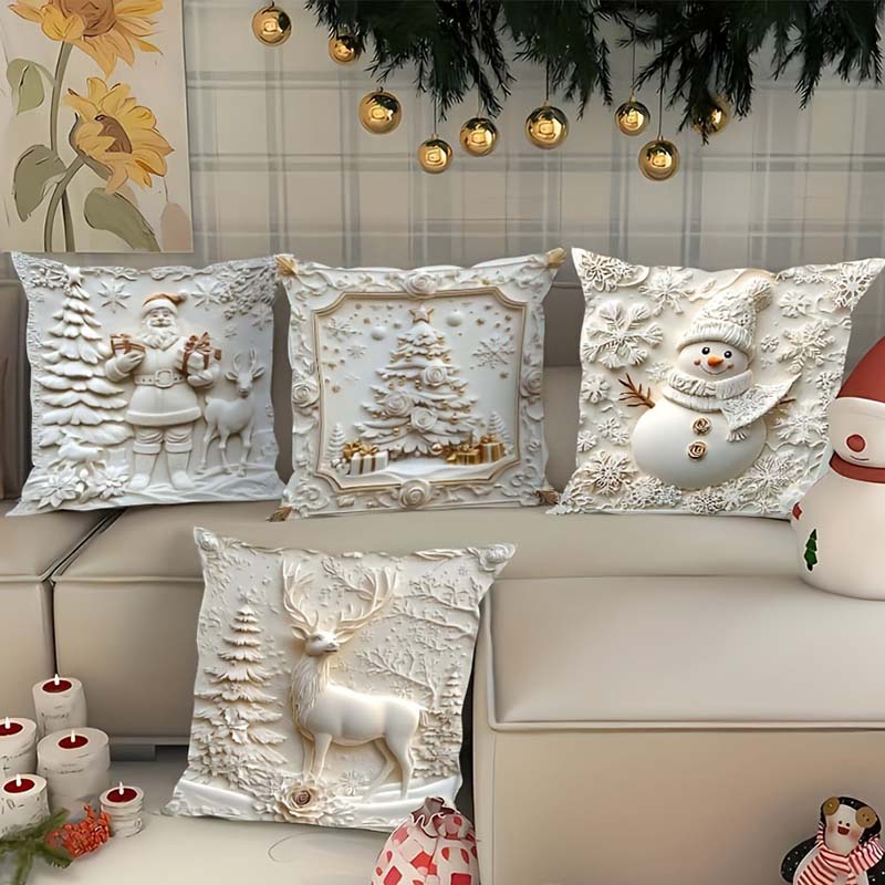 🎄 New 4-piece Christmas pillowcase set – Santa, snowman, Christmas tree & reindeer motifs for your living room decoration