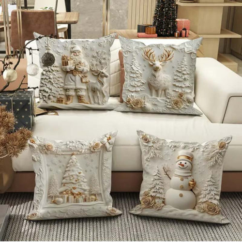 🎄 New 4-piece Christmas pillowcase set – Santa, snowman, Christmas tree & reindeer motifs for your living room decoration